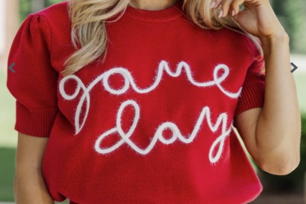 Shop the Mint Game Day Puff Sleeve Sweater